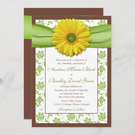Bruin, groen, gele uitnodiging tot huwelijk (Voorkant / Achterkant)
