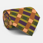 Bruin groen Paars kleurenblok afdrukken Stropdas (Opgerold)