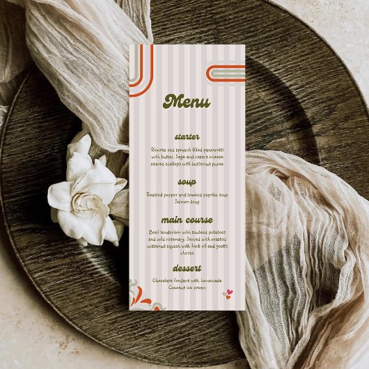Bruin & Groen Retro Geïllustreerd | Diner Huwelijk Menu