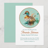 Bruin Groen rond Lijst Mallard Duck Baby shower Kaart (Voorkant / Achterkant)