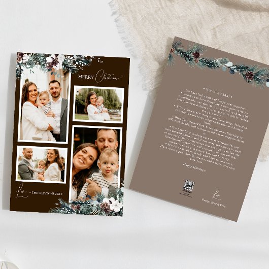 Bruin groen  vier fotocollage feestdagenkaart