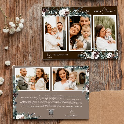 Bruin groen  vijf foto collage feestdagenkaart