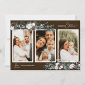 Bruin groen  vijf foto collage feestdagenkaart (Voorkant)