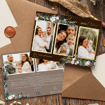 Bruin groen  vijf foto collage folie feestdagenkaart<br><div class="desc">Welkom bij ons betoverende Brown Greenery Five Photo Collage Folie Holiday Kaart design, waar charme samengaat met moderne elegantie. Dit ontwerp is voorzien van ingewikkelde waterverf groen en subtiel elegante kalligrafie met eenvoudige typografie, het vastleggen van de essentie van de traditionele gezelligheid en rustieke cottage core. Met een vleugje retro...</div>
