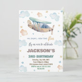 Bruin Groen Vliegtuig Verjaardag Uitnodigingen (Staand voorkant)