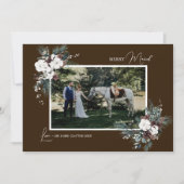 Bruin groen  vrolijk getrouwd foto feestdagenkaart (Voorkant)