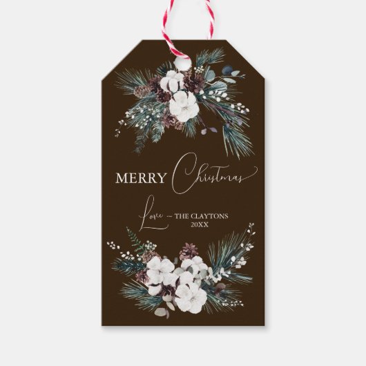 Bruin groen  vrolijk kerstfeest cadeaulabel (Voorkant)