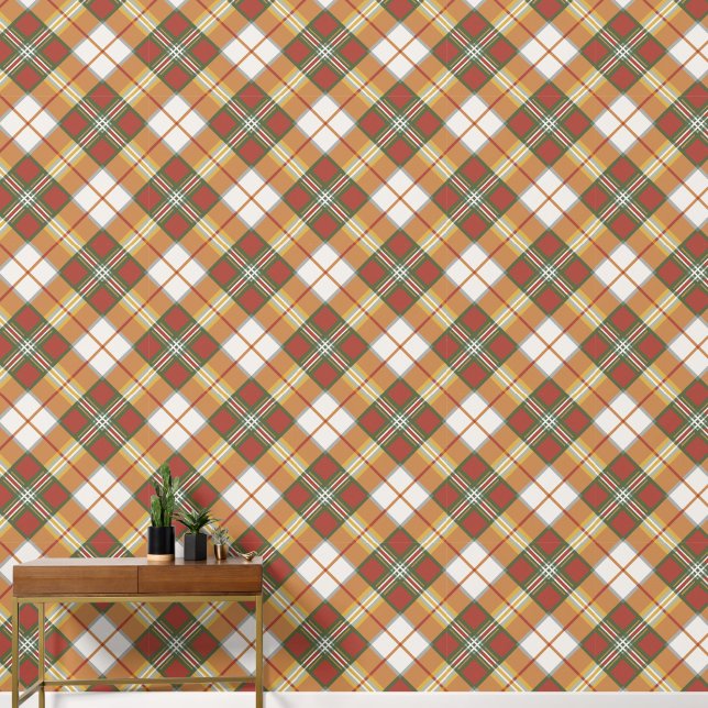 Bruin Groen Wit Checkers Behang (Hal)