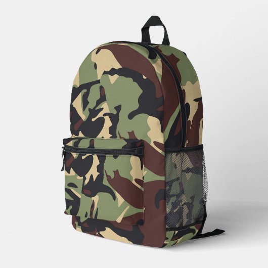 Bruin Groene Camo Laptop Bedrukte Rugzak (Achterkant Hoek Rechts)