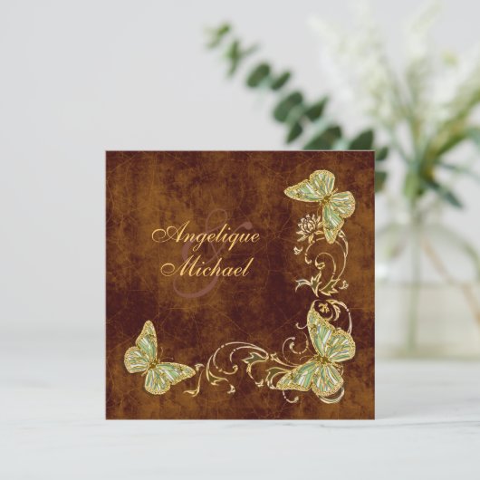 Bruin groene gouden bruiloft kaart (Staand voorkant)
