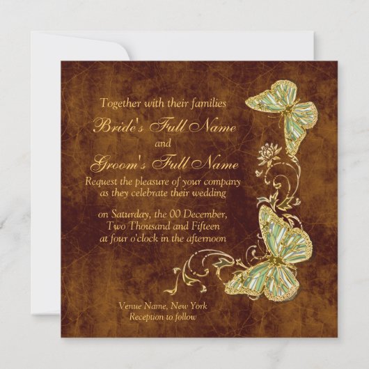 Bruin groene gouden bruiloft kaart (Achterkant)