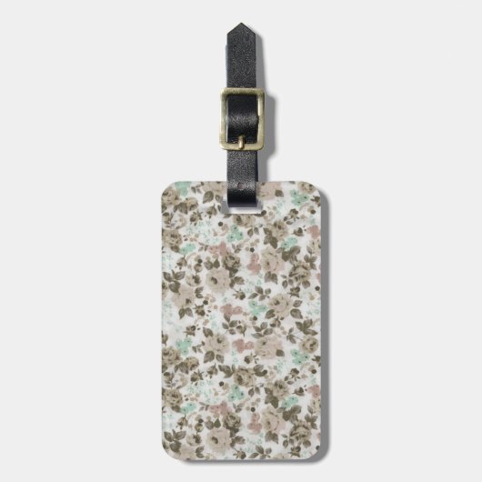  bruin groene stutten Rozen Floral Pattern Bagagelabel (Voorkant verticaal)