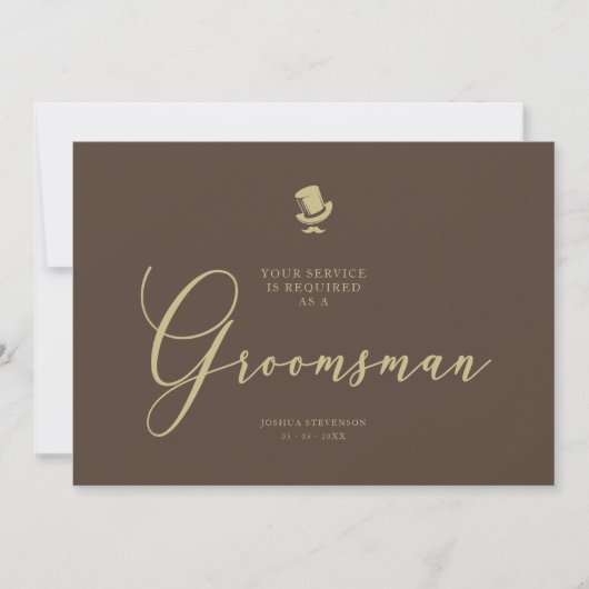 Bruin Groomsman Chic Wedding Simple proposal Kaart (Voorkant)