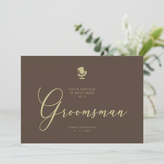 Bruin Groomsman Chic Wedding Simple proposal Kaart (Staand voorkant)