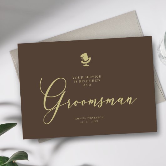 Bruin Groomsman Chic Wedding Simple proposal Kaart
