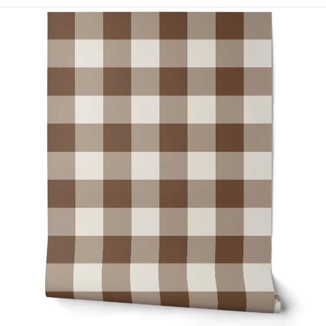 Bruin groot geruit gingham behang (Afrollen)