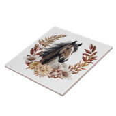 Bruin Grulla Paard Herfst krans Tegeltje (Zijkant)