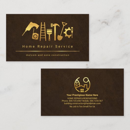 Bruin Grunge Gold Handyman Tools Visitekaartje (Voorkant / Achterkant)