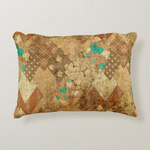 Bruin Grunge Quilt Sterren Harten Accent Kussen