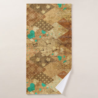 Bruin Grunge Quilt Sterren Harten Badhanddoek
