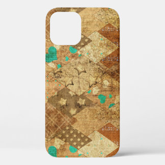 Bruin Grunge Quilt Sterren Harten Case-Mate iPhone Case