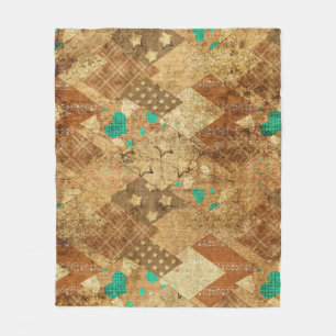 Bruin Grunge Quilt Sterren Harten Fleece Deken