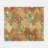 Bruin Grunge Quilt Sterren Harten Fleece Deken (Voorkant (Horizontaal))