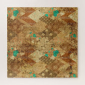 Bruin Grunge Quilt Sterren Harten Legpuzzel (Horizontaal)