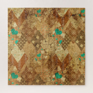 Bruin Grunge Quilt Sterren Harten Legpuzzel