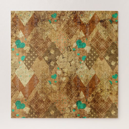 Bruin Grunge Quilt Sterren Harten Legpuzzel (Verticaal)