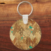 Bruin Grunge Quilt Sterren Harten Sleutelhanger (Voorkant)
