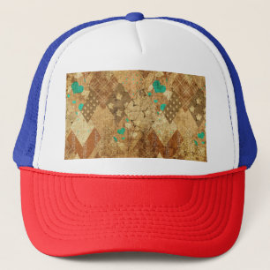 Bruin Grunge Quilt Sterren Harten Trucker Pet