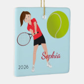 Bruin Haar Blauwe Ogen Tennisser Keramisch Ornament (Rechts)