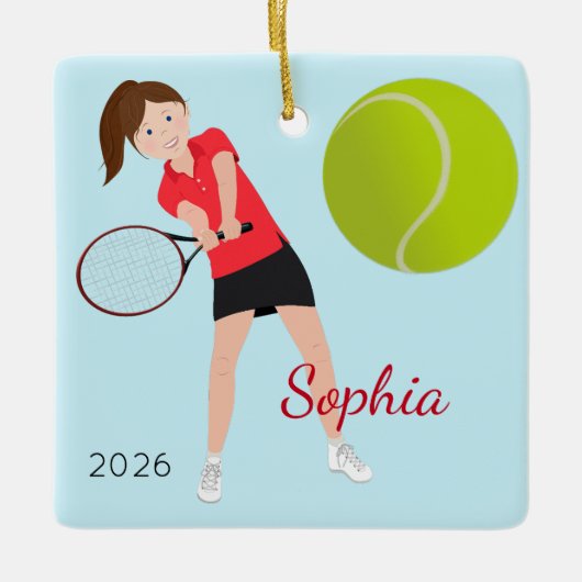 Bruin Haar Blauwe Ogen Tennisser Keramisch Ornament (Voorkant)