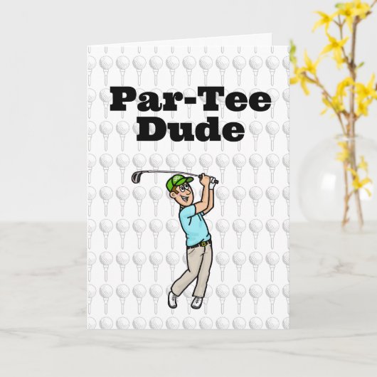 Bruin Haar Mannelijk Golfer Wenskaart Kaart (Gele Bloem)