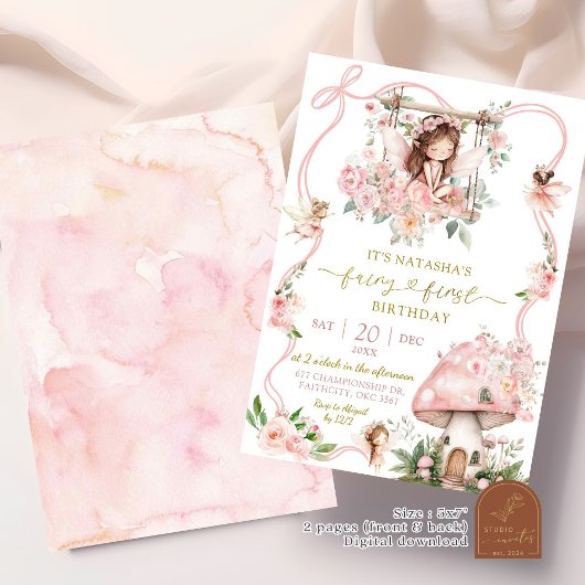 Bruin Haar Meisje fee eerste verjaardag uitnodigin Kaart