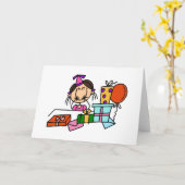 Bruin Haar Meisje Met Verjaardagscadeaus T-shirts Kaart (Gele Bloem)