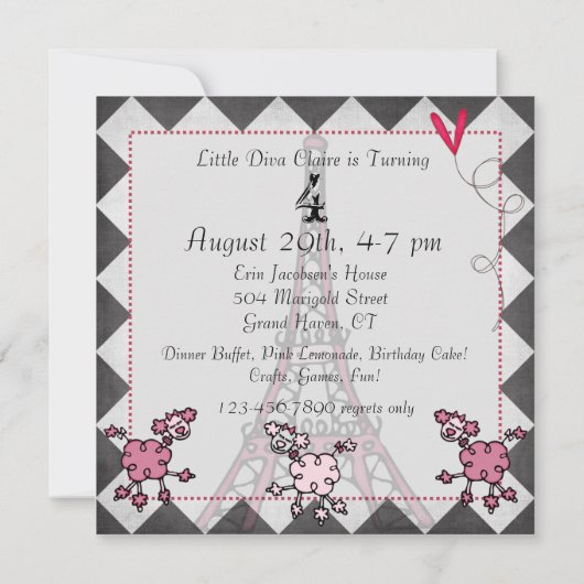 Bruin Haar Meisje Ooh La Paris Verjaardag Invite Kaart (Achterkant)