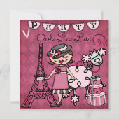 Bruin Haar Meisje Ooh La Paris Verjaardag Invite Kaart (Voorkant)