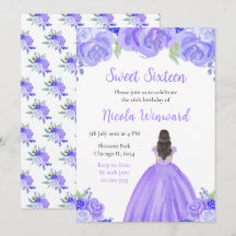Bruin Haar Princess Paarse Bloemen Sweet Sixteen