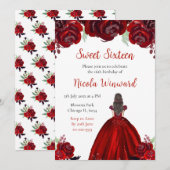Bruin Haar Princess Red Floral Sweet Sixteen Kaart (Voorkant / Achterkant)