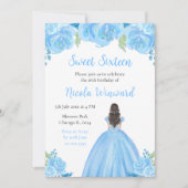 Bruin Haar Prinses Blauw Bloem Sweet Sixteen Kaart (Voorkant)