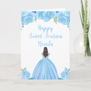 Bruin Haar Prinses Blauw Bloem Sweet Sixteen Kaart
