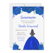 Bruin Haar Prinses Blauw Bloemen Quinceanera