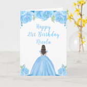 Bruin Haar Prinses Blauw Bloemen Verjaardagsfeest Kaart (Gele Bloem)
