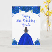 Bruin Haar Prinses Blauw Bloemen Verjaardagsfeest Kaart (Gele Bloem)