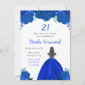 Bruin Haar Prinses Blauw Bloemen Verjaardagsfeest Kaart (Voorkant)