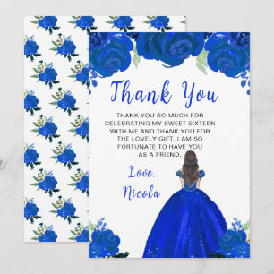 Bruin Haar Prinses blauw Bloemen Zoet Zestien Bedankkaart