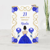 Bruin Haar Prinses Blauw Gelukkige Verjaardag Kaart (Voorkant)