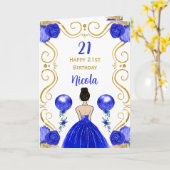 Bruin Haar Prinses Blauw Gelukkige Verjaardag Kaart (Gele Bloem)